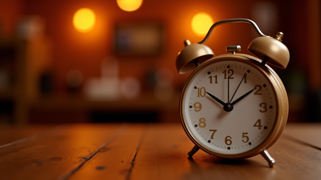 Clock showing 7:30 PM, evening dance class starting time in modern studio with warm lighting