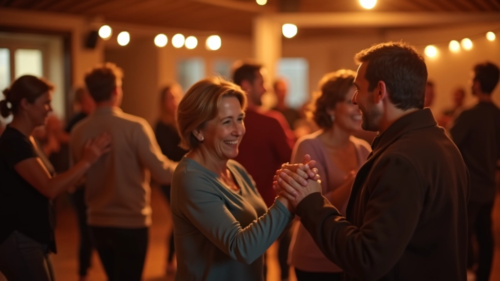 Adults dancing together in a social dance setting