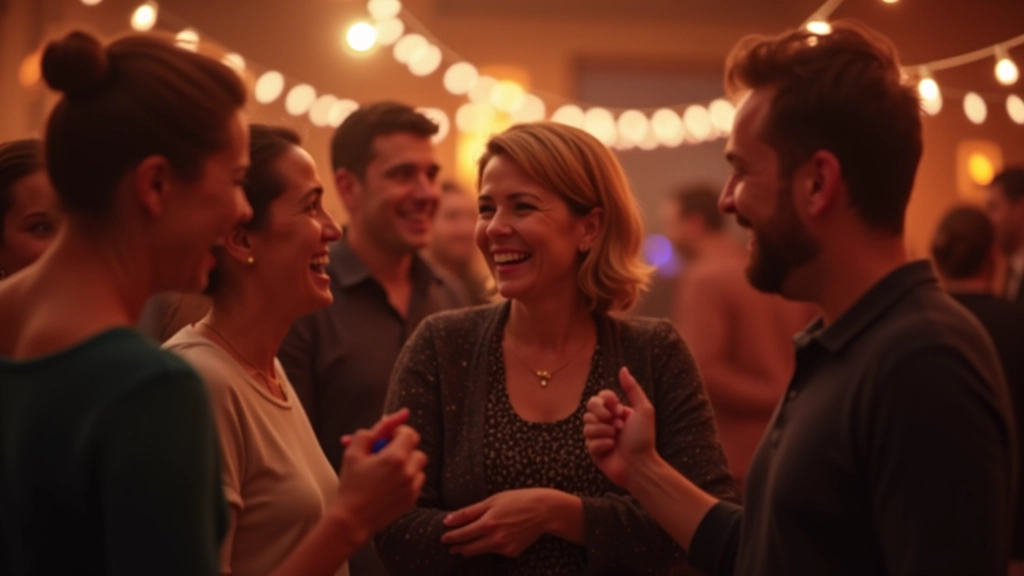 Smiling adults enjoying a dance social event